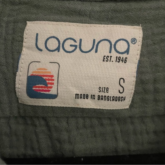 Laguna Mens Button Up Army Green Short Sleeve 100% Cotton Size Small So Soft EUC - Picture 3 of 6